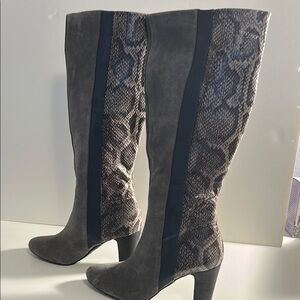 Jessica Simpson Black and Gray Over the Knee Boots with Snakeskin Pattern